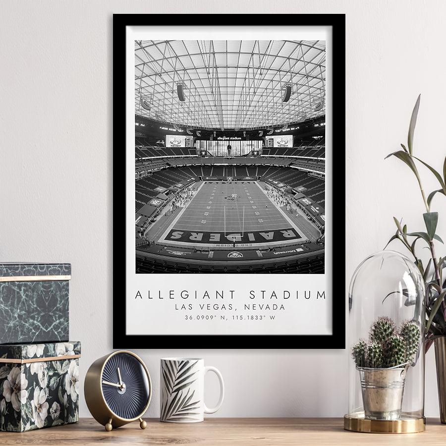 Allegiant Stadium Las Vegas Raiders, Stadium Print For Football Lovers, Black And White, Framed Art Print Wall Decor