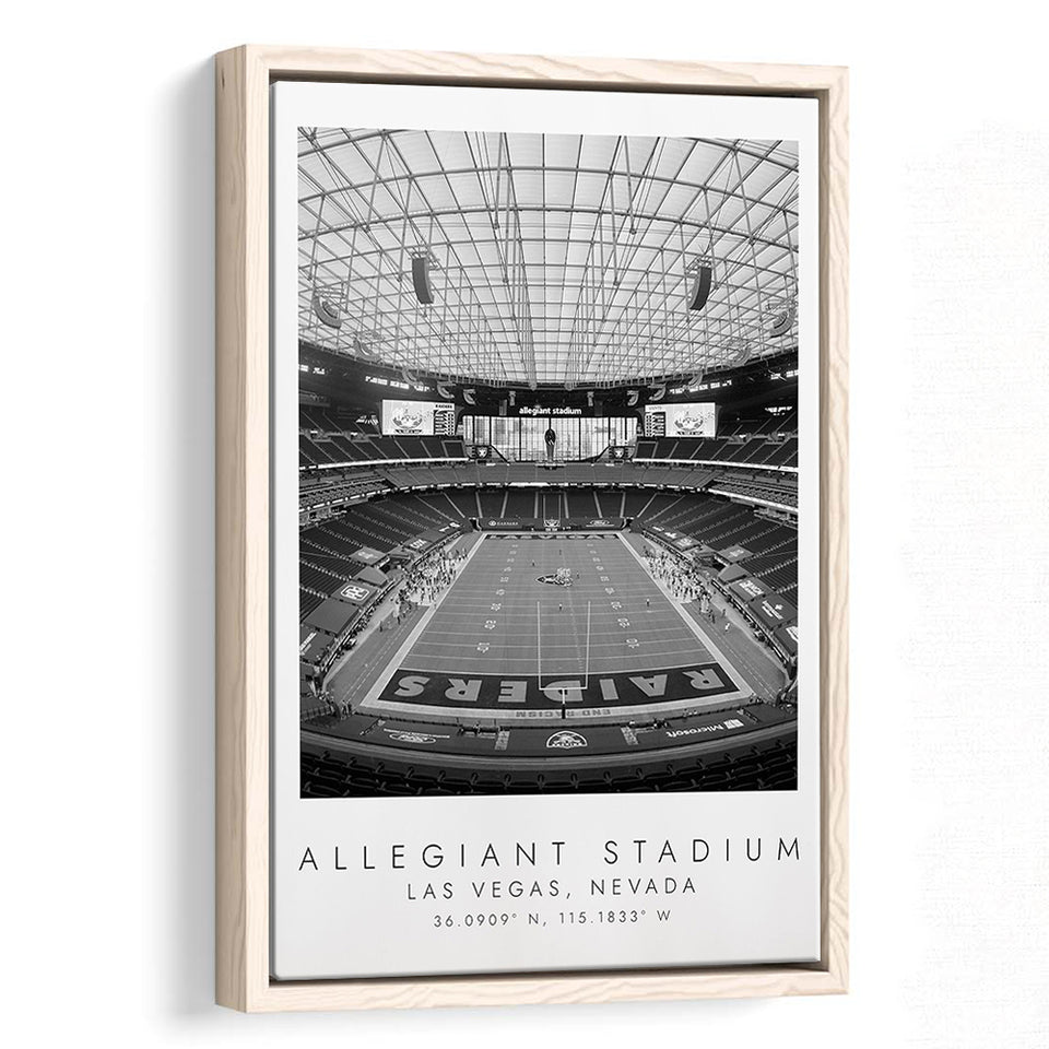Allegiant Stadium Las Vegas Raiders, Stadium Wall Art For Football Lovers, B&W, Floating Framed Canvas Print