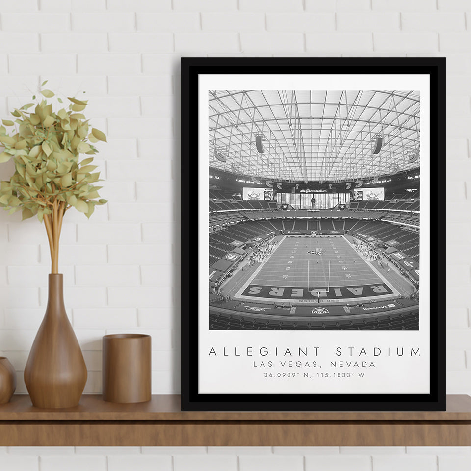 Allegiant Stadium Las Vegas Raiders, Stadium Wall Art For Football Lovers, B&W, Floating Framed Canvas Print