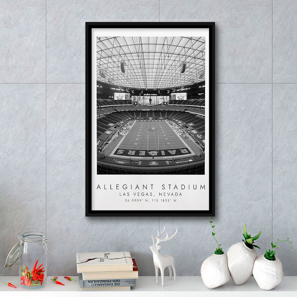 Allegiant Stadium Las Vegas Raiders, Stadium Wall Art For Football Lovers, B&W, Floating Framed Canvas Print