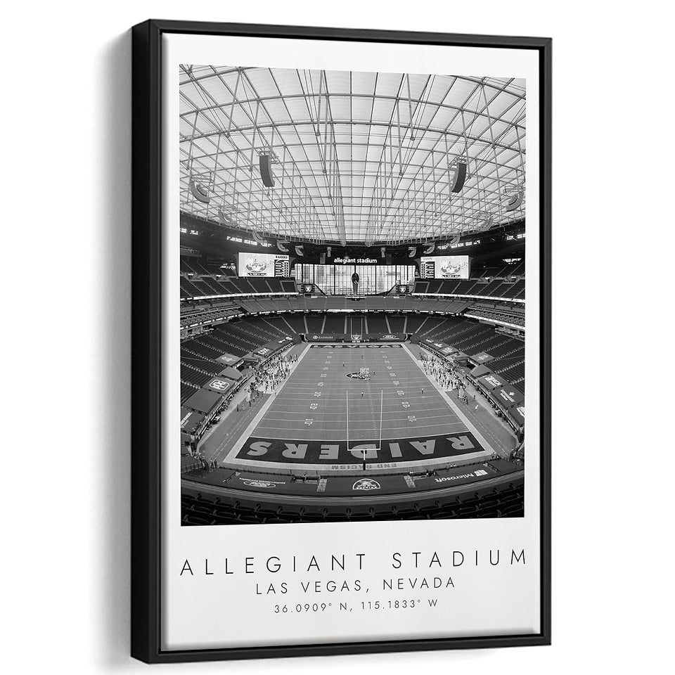 Allegiant Stadium Las Vegas Raiders, Stadium Wall Art For Football Lovers, B&W, Floating Framed Canvas Print