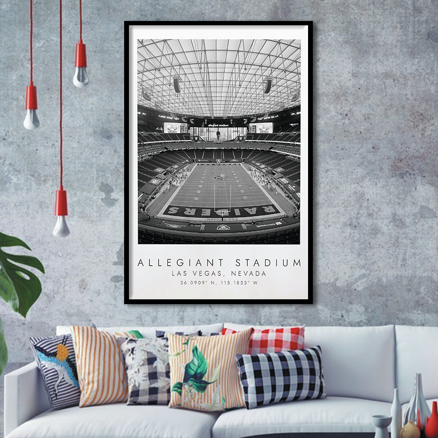 Allegiant Stadium Las Vegas Raiders, Stadium Print For Football Lovers, Black And White, Framed Art Print Wall Decor