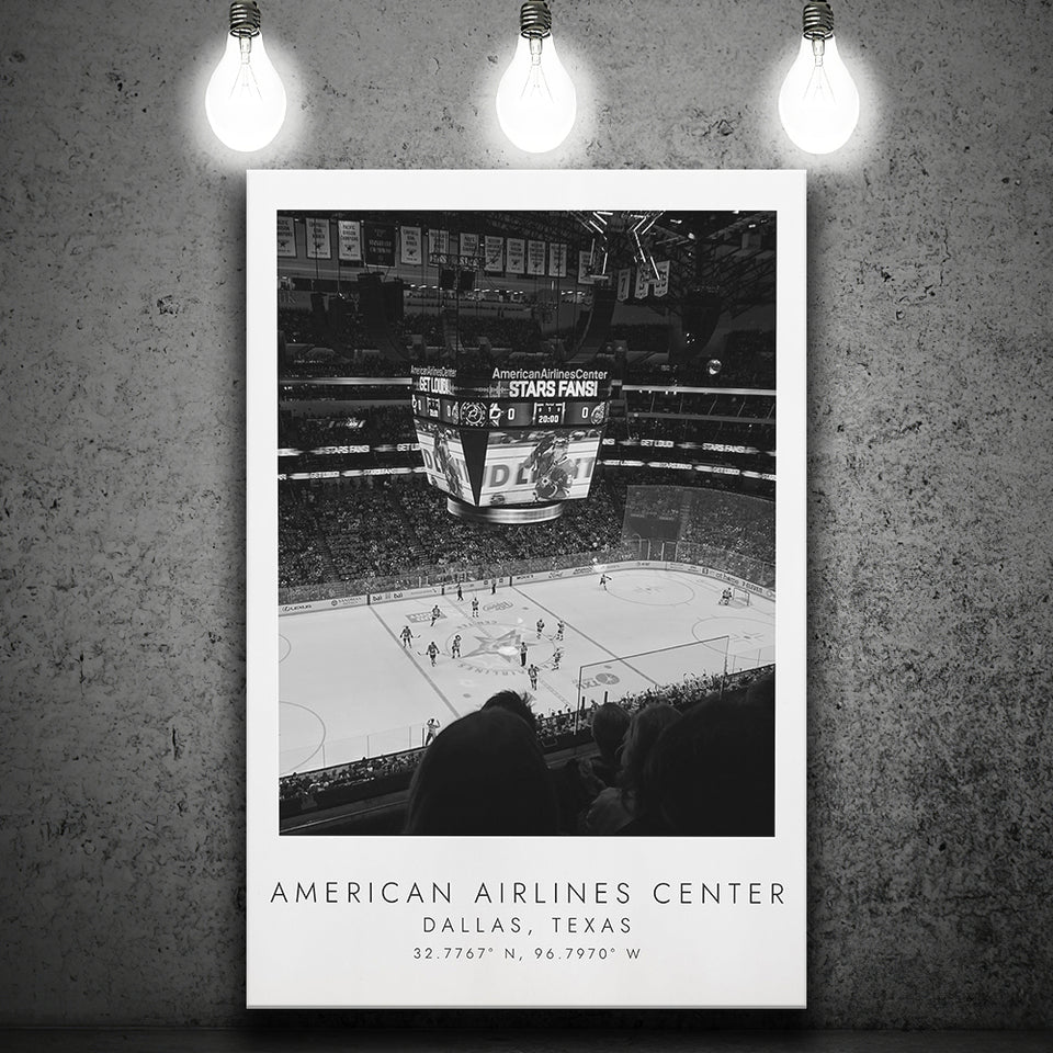 American Airlines Center Dallas Stars, Stadium Print For Ice Hockey Lovers, Black And White, Canvas Print Wall Art