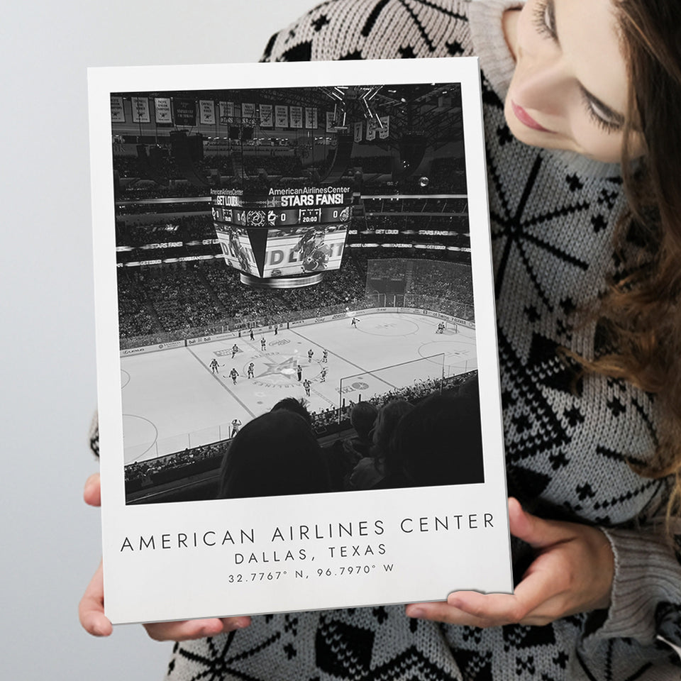 American Airlines Center Dallas Stars, Stadium Print For Ice Hockey Lovers, Black And White, Canvas Print Wall Art