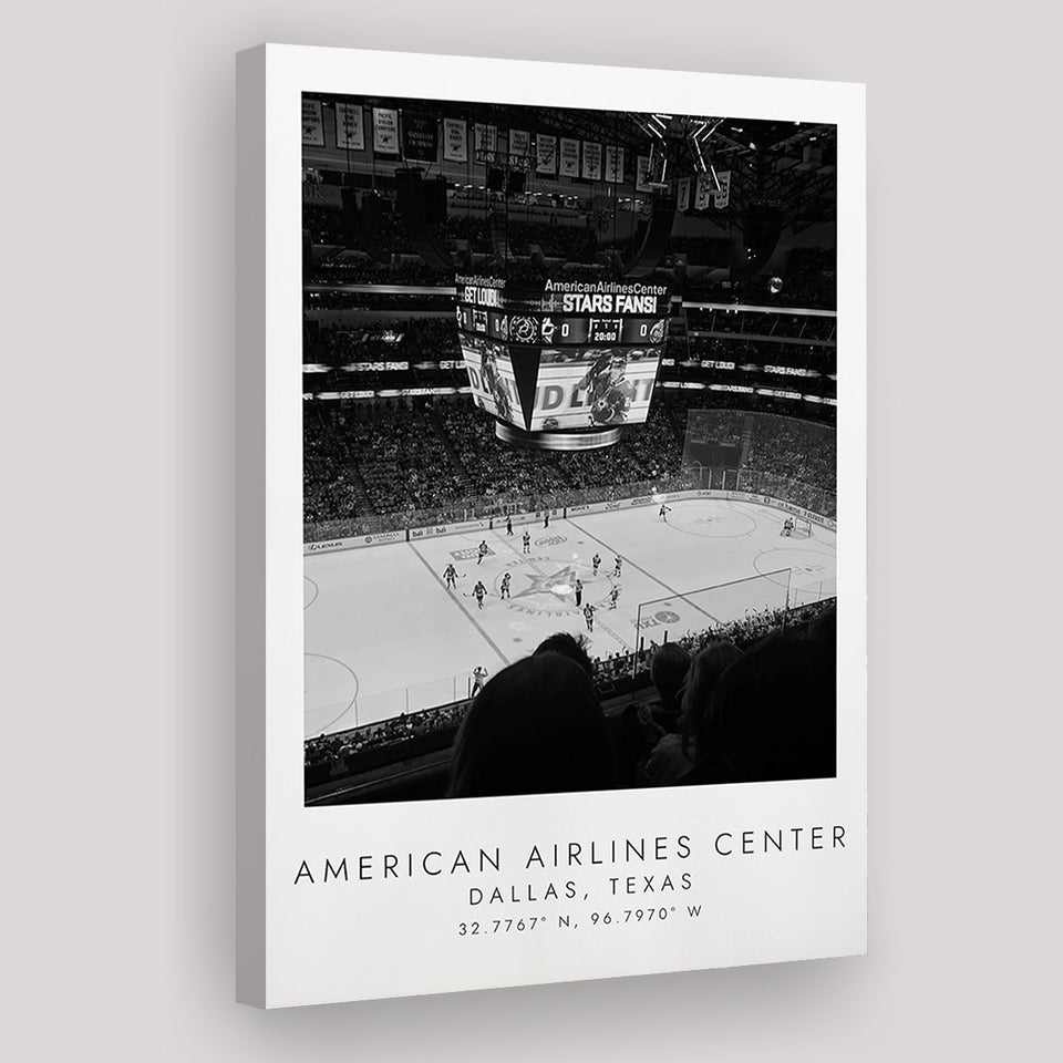 American Airlines Center Dallas Stars, Stadium Print For Ice Hockey Lovers, Black And White, Canvas Print Wall Art