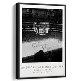 American Airlines Center Dallas Stars, Stadium Wall Art For Ice Hockey Lovers, B&W, Floating Framed Canvas Print