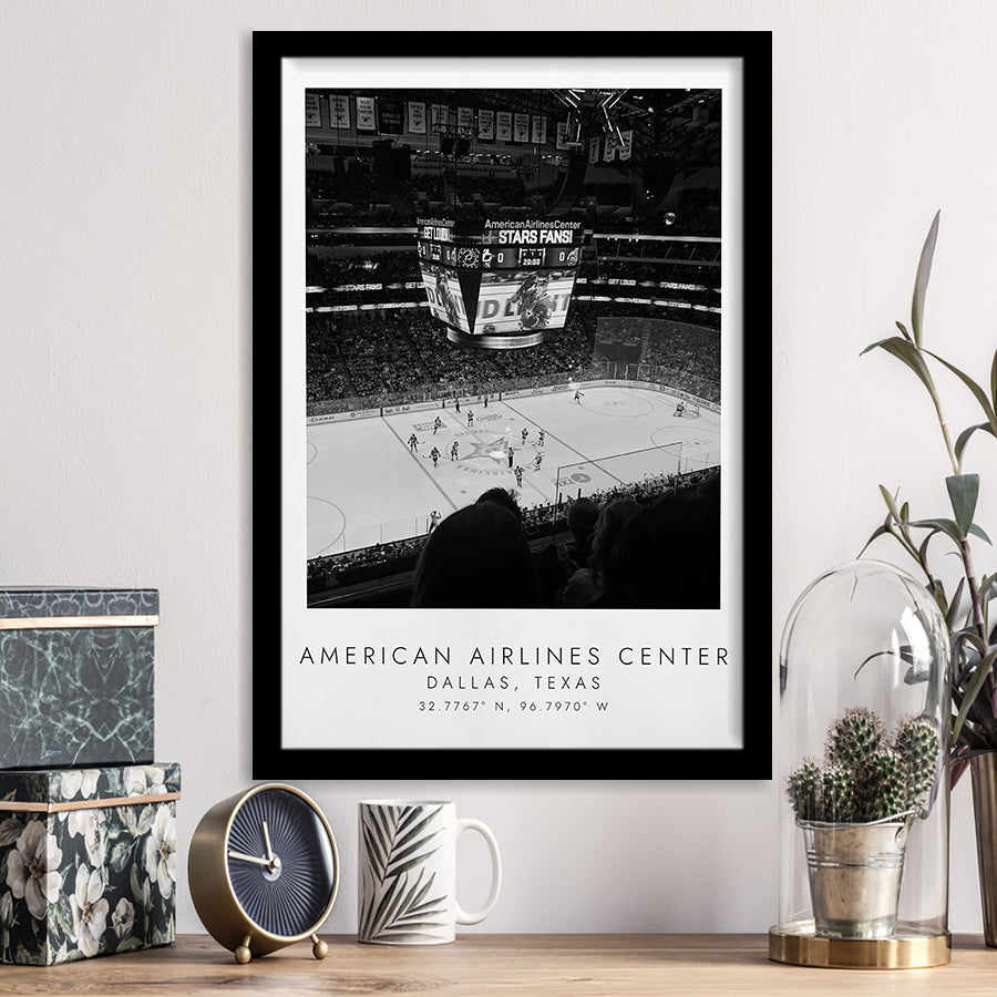 American Airlines Center Dallas Stars, Stadium Print For Ice Hockey Lovers, Black And White, Framed Art Print Wall Decor