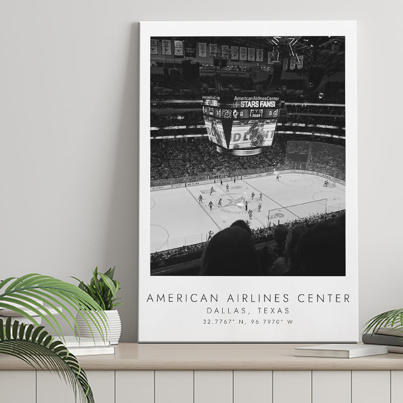 American Airlines Center Dallas Stars, Stadium Print For Ice Hockey Lovers, Black And White, Canvas Print Wall Art