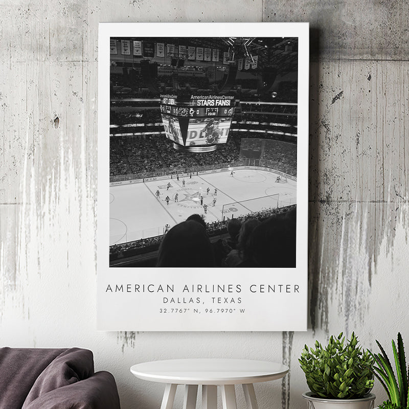 American Airlines Center Dallas Stars, Stadium Print For Ice Hockey Lovers, Black And White, Canvas Print Wall Art