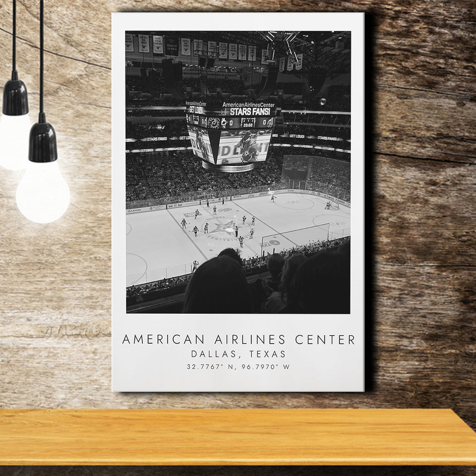 American Airlines Center Dallas Stars, Stadium Print For Ice Hockey Lovers, Black And White, Canvas Print Wall Art