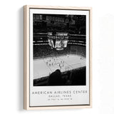 American Airlines Center Dallas Stars, Stadium Wall Art For Ice Hockey Lovers, B&W, Floating Framed Canvas Print
