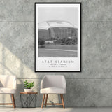 At&T Stadium Dallas Cowboys, Stadium Wall Art For Football Lovers, B&W, Floating Framed Canvas Print