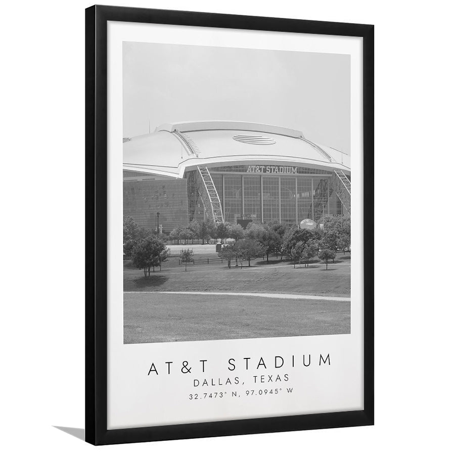 At&T Stadium Dallas Cowboys, Stadium Print For Football Lovers, Black And White, Framed Art Print Wall Decor