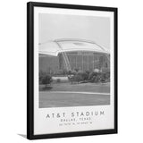 At&T Stadium Dallas Cowboys, Stadium Print For Football Lovers, Black And White, Framed Art Print Wall Decor
