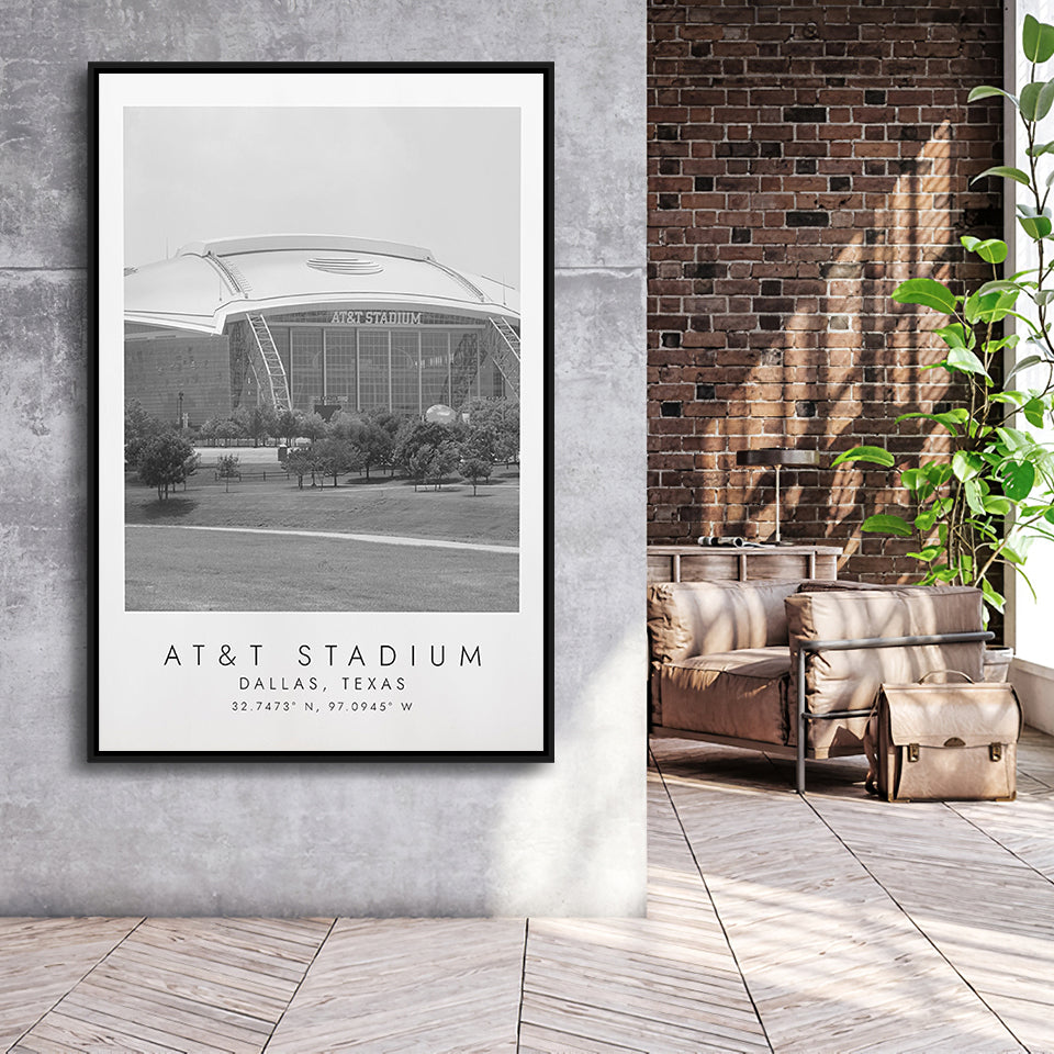 At&T Stadium Dallas Cowboys, Stadium Wall Art For Football Lovers, B&W, Floating Framed Canvas Print