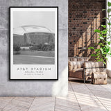 At&T Stadium Dallas Cowboys, Stadium Wall Art For Football Lovers, B&W, Floating Framed Canvas Print