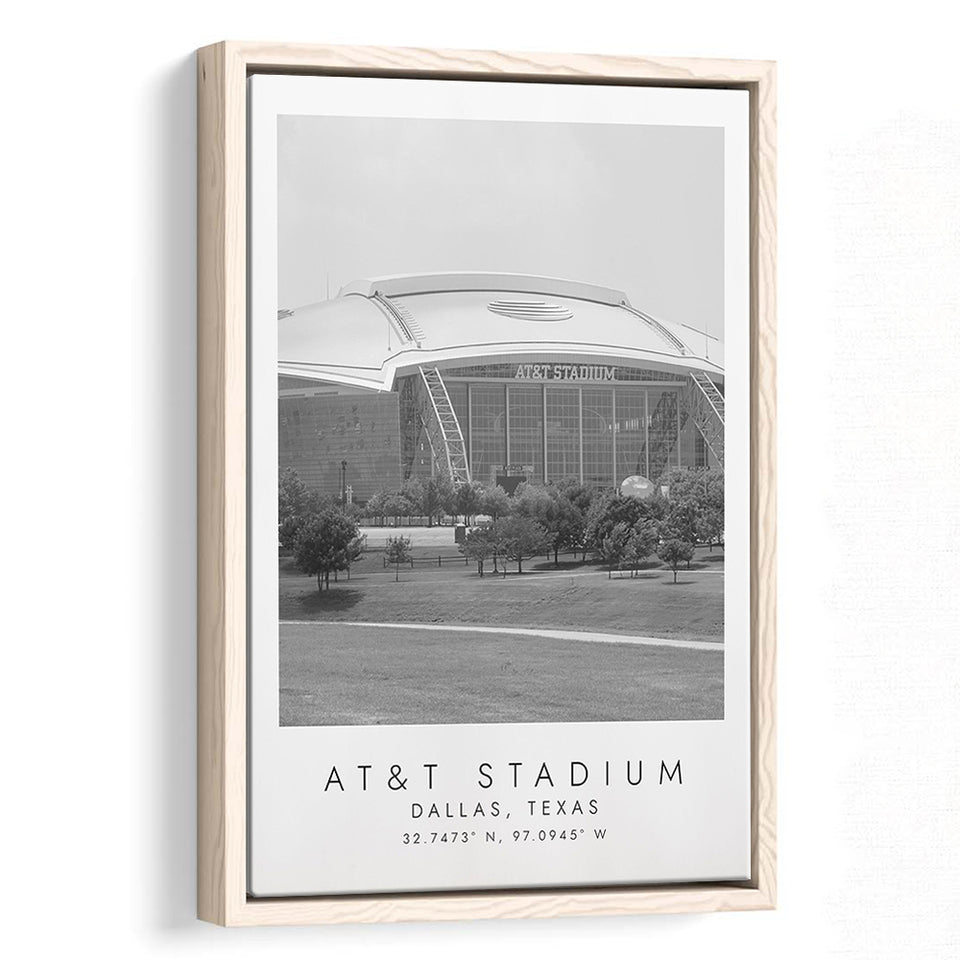 At&T Stadium Dallas Cowboys, Stadium Wall Art For Football Lovers, B&W, Floating Framed Canvas Print