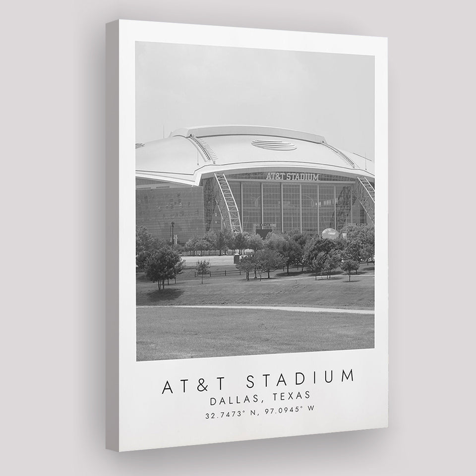 At&T Stadium Dallas Cowboys, Stadium Print For Football Lovers, Black And White, Canvas Print Wall Art
