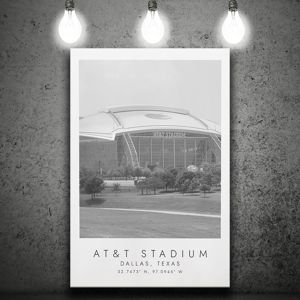 At&T Stadium Dallas Cowboys, Stadium Print For Football Lovers, Black And White, Canvas Print Wall Art