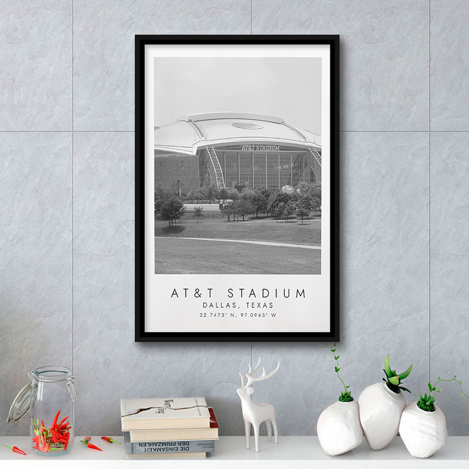 At&T Stadium Dallas Cowboys, Stadium Wall Art For Football Lovers, B&W, Floating Framed Canvas Print