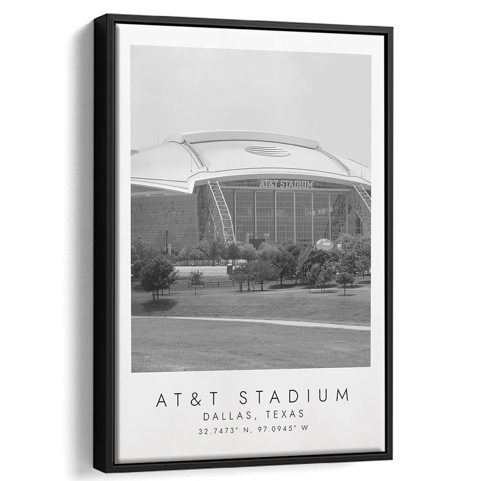 At&T Stadium Dallas Cowboys, Stadium Wall Art For Football Lovers, B&W, Floating Framed Canvas Print