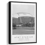 At&T Stadium Dallas Cowboys, Stadium Wall Art For Football Lovers, B&W, Floating Framed Canvas Print