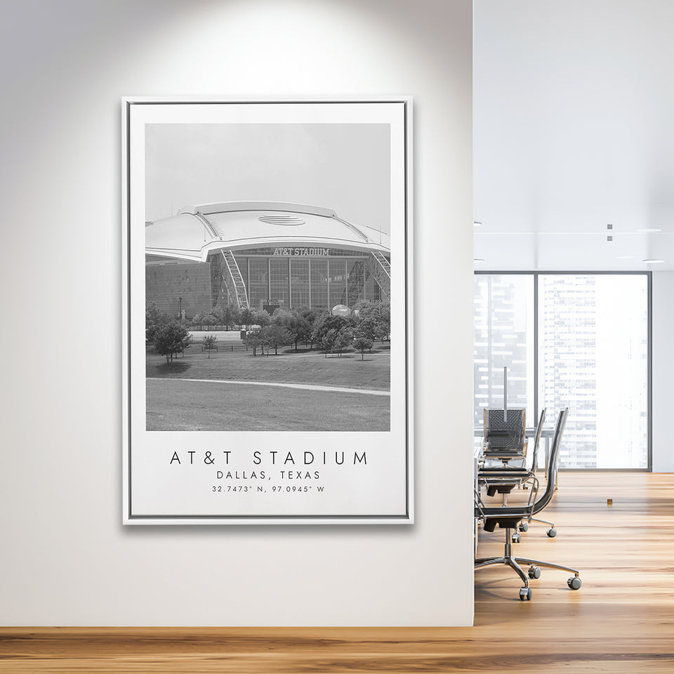 At&T Stadium Dallas Cowboys, Stadium Wall Art For Football Lovers, B&W, Floating Framed Canvas Print