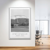 At&T Stadium Dallas Cowboys, Stadium Wall Art For Football Lovers, B&W, Floating Framed Canvas Print