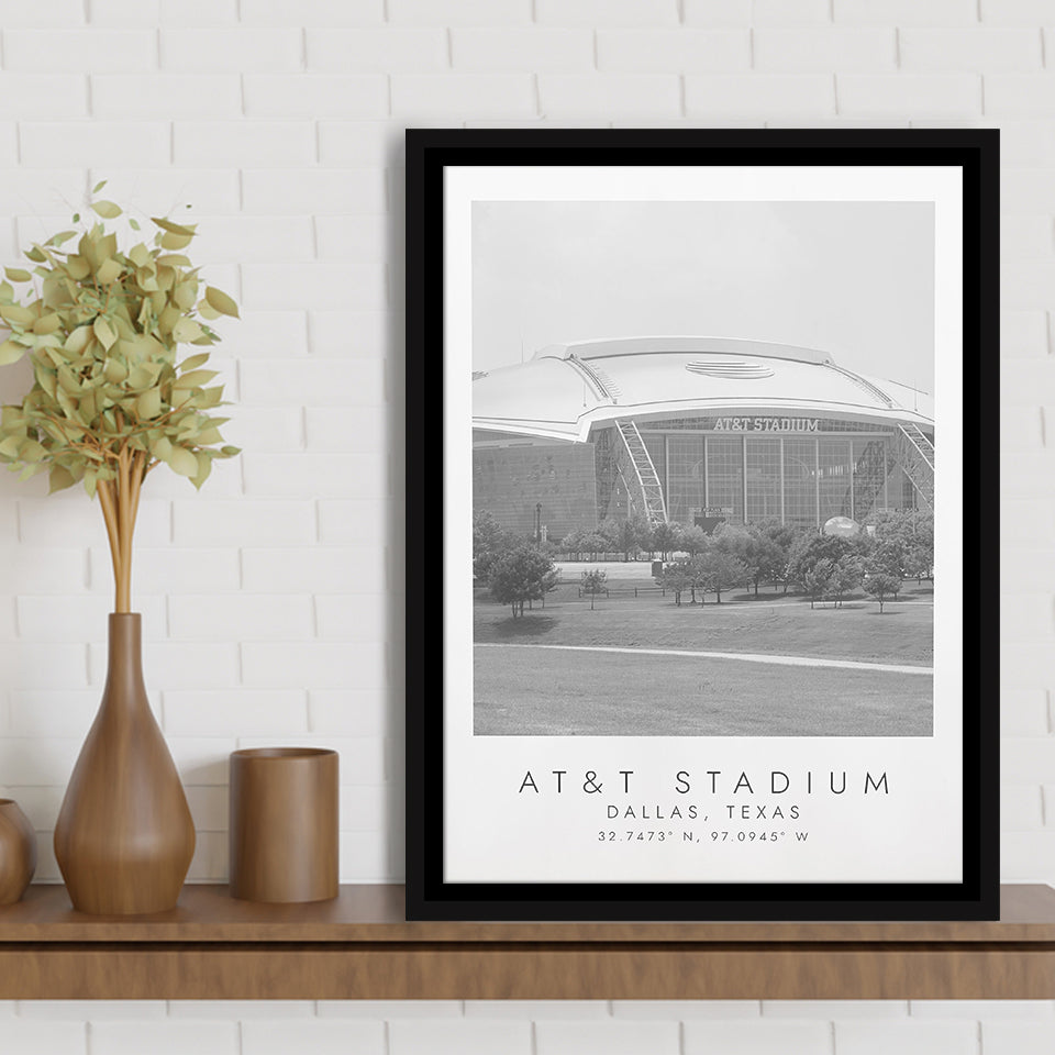 At&T Stadium Dallas Cowboys, Stadium Wall Art For Football Lovers, B&W, Floating Framed Canvas Print