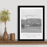 At&T Stadium Dallas Cowboys, Stadium Wall Art For Football Lovers, B&W, Floating Framed Canvas Print