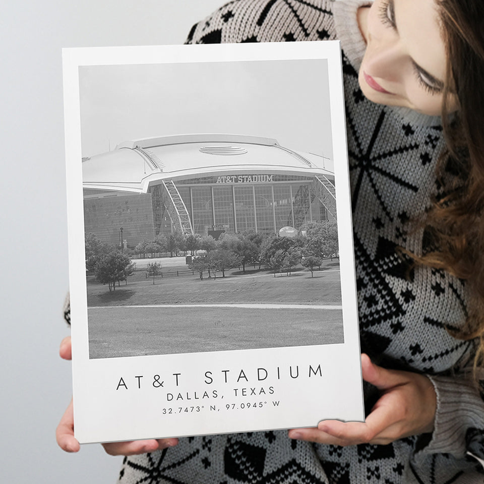 At&T Stadium Dallas Cowboys, Stadium Print For Football Lovers, Black And White, Canvas Print Wall Art