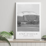 At&T Stadium Dallas Cowboys, Stadium Print For Football Lovers, Black And White, Canvas Print Wall Art