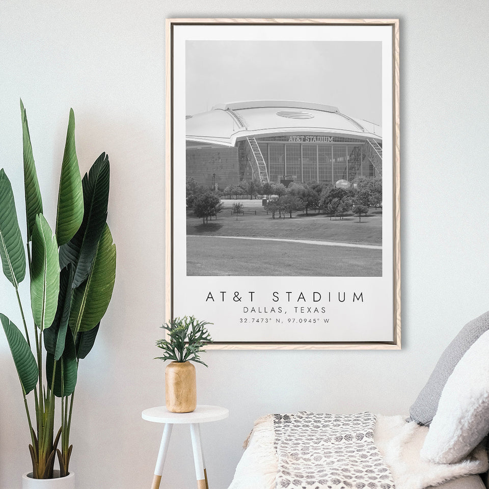 At&T Stadium Dallas Cowboys, Stadium Wall Art For Football Lovers, B&W, Floating Framed Canvas Print