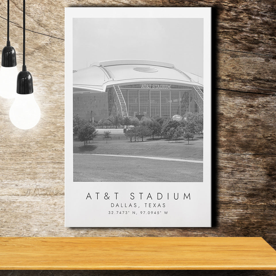 At&T Stadium Dallas Cowboys, Stadium Print For Football Lovers, Black And White, Canvas Print Wall Art