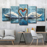 A Couple Of Swans Painting, Mixed 5 Panel Canvas Print Wall Art Home Decor, Large Canvas Painting
