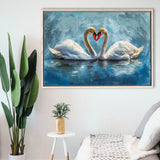 A Couple Of Swans Painting, Framed Canvas Print Wall Art Decor, Floating Frame Painting Canvas