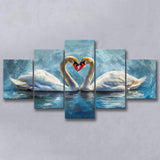 A Couple Of Swans Painting, Mixed 5 Panel Canvas Print Wall Art Home Decor, Large Canvas Painting