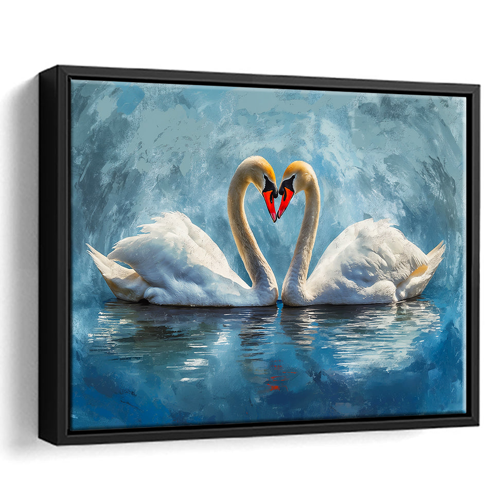 A Couple Of Swans Painting, Framed Canvas Print Wall Art Decor, Floating Frame Painting Canvas