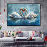 A Couple Of Swans Painting, Framed Canvas Print Wall Art Decor, Floating Frame Painting Canvas