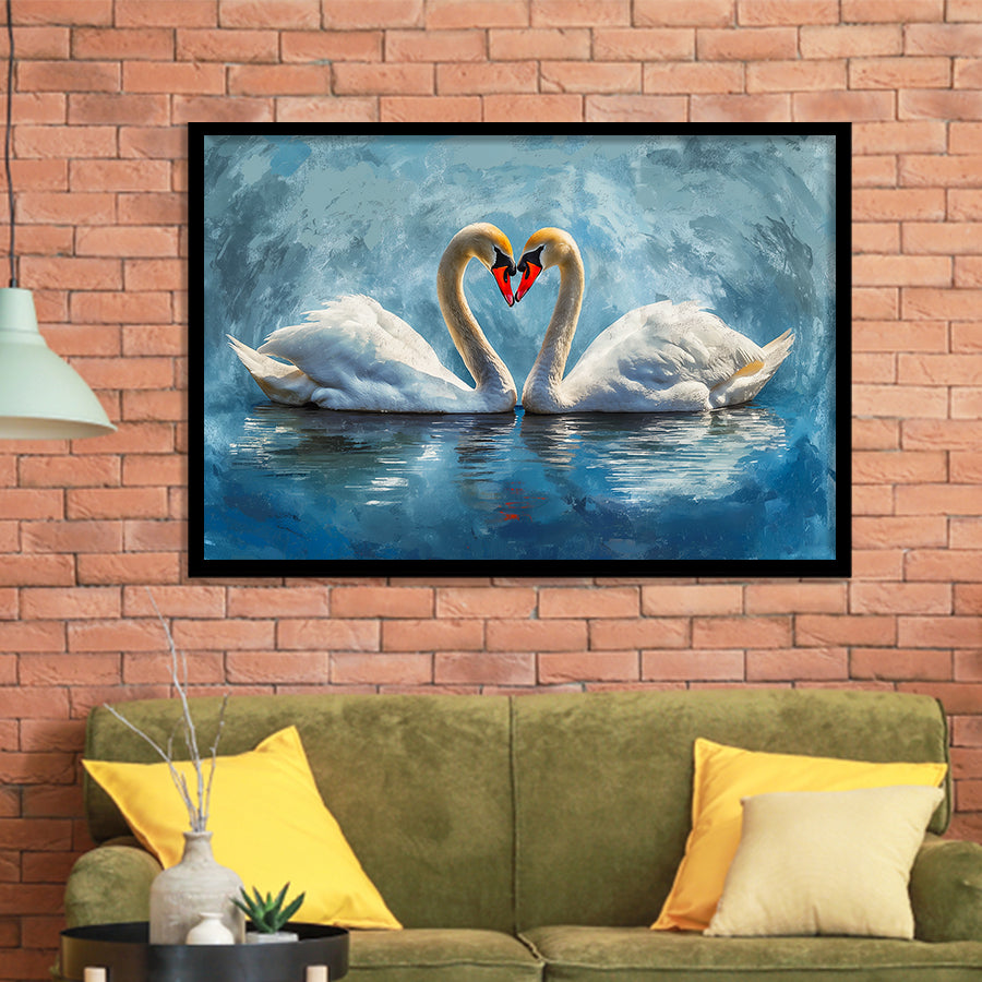 A Couple Of Swans Painting, Framed Art Print Wall Decor, Picture Framed Painting Art