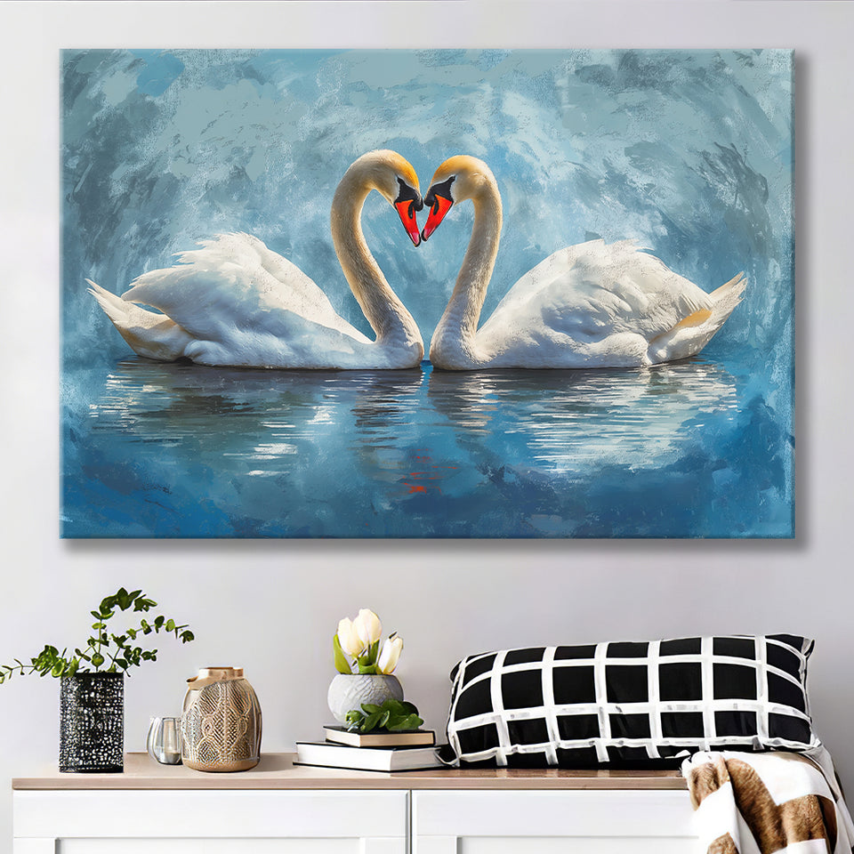 A Couple Of Swans Painting, Canvas Print Wall Art Home Decor, Painting Canvas Art Print