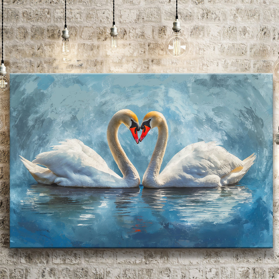 A Couple Of Swans Painting, Canvas Print Wall Art Home Decor, Painting Canvas Art Print