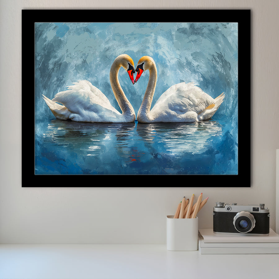 A Couple Of Swans Painting, Framed Art Print Wall Decor, Picture Framed Painting Art