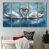 A Couple Of Swans Painting, Mixed 5 Panel B Canvas Print Wall Art Decor, Extra Large Painting Canvas