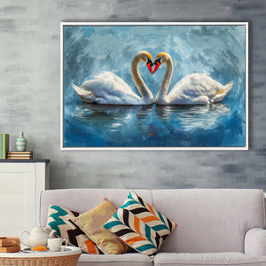 A Couple Of Swans Painting, Framed Canvas Print Wall Art Decor, Floating Frame Painting Canvas