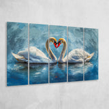 A Couple Of Swans Painting, Mixed 5 Panel B Canvas Print Wall Art Decor, Extra Large Painting Canvas