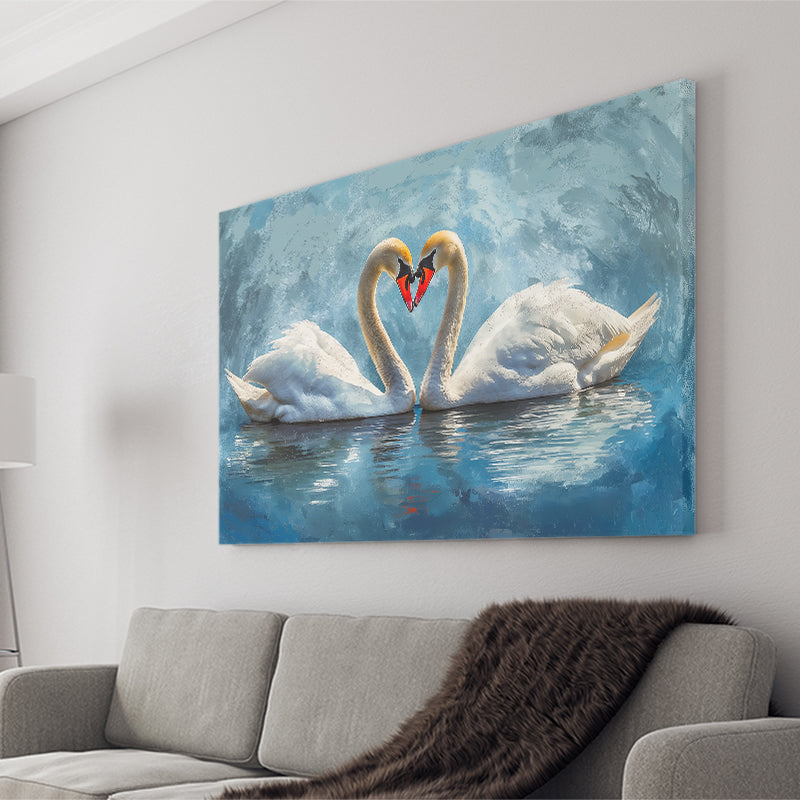 A Couple Of Swans Painting, Canvas Print Wall Art Home Decor, Painting Canvas Art Print