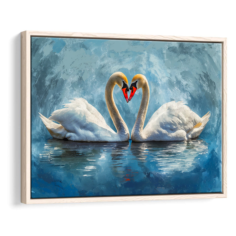 A Couple Of Swans Painting, Framed Canvas Print Wall Art Decor, Floating Frame Painting Canvas