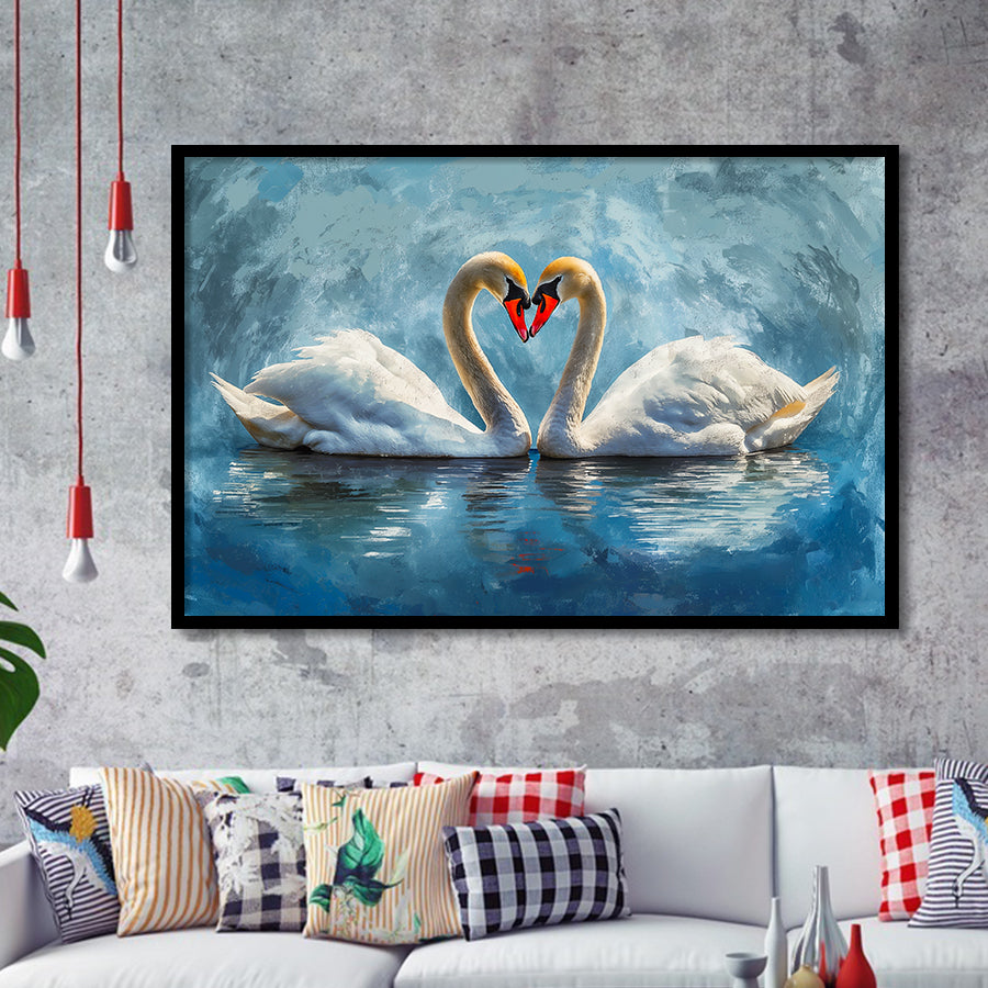 A Couple Of Swans Painting, Framed Art Print Wall Decor, Picture Framed Painting Art