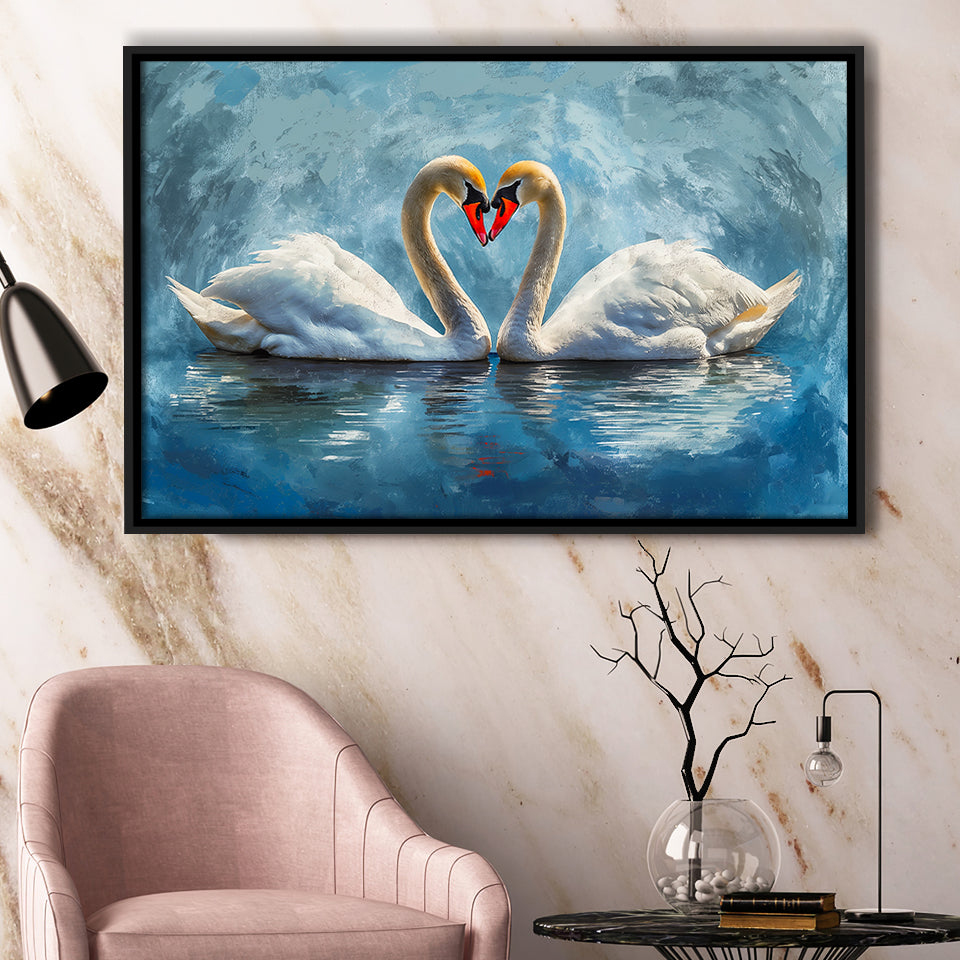 A Couple Of Swans Painting, Framed Canvas Print Wall Art Decor, Floating Frame Painting Canvas